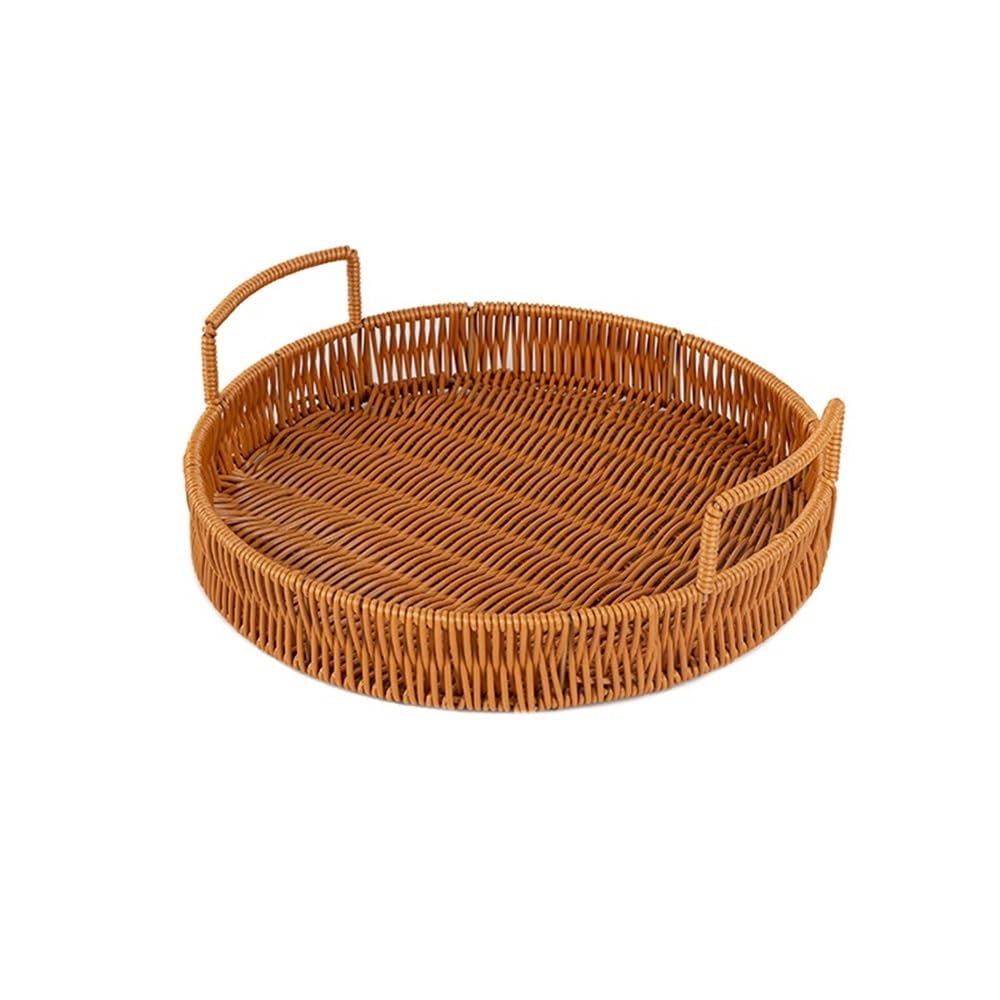 Zhaoj24-05 Fruit Racks Rattan Round Fruit Basket Bowls, Handwoven Storage Serving Baskets Pastry Tray(Large)