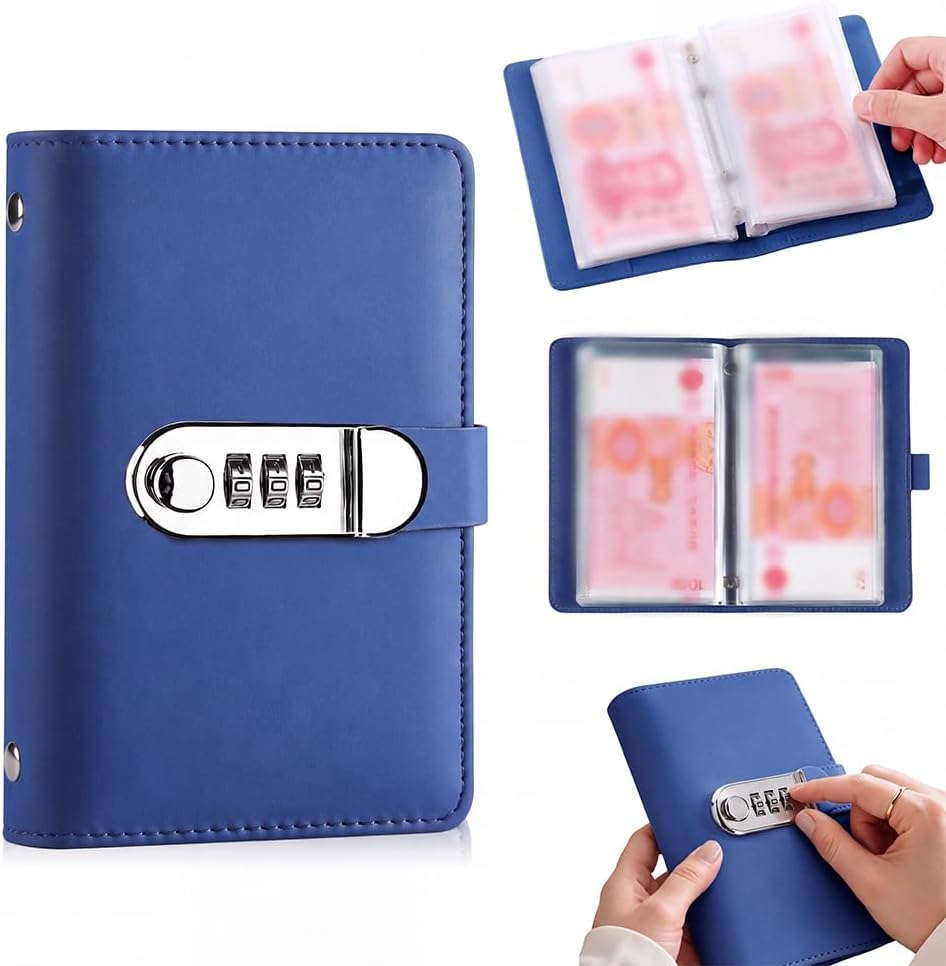 2027 Upgraded 100 Lockable Savings Notebook with Password Lock, Money Saving Book, Money Saving Binder Book with Cash Envelopes Successfully Reach Your Savings Goals (Blue)
