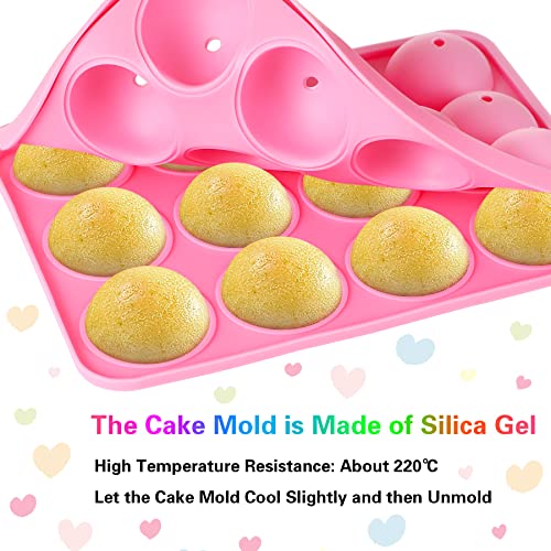 Cake Pop Mold, Julmelon 12Pcs Capacity Silicone Cake Pop Mold Set, Cake Pop Maker With 100Pcs Cake Pop Sticks 100Pcs Candy Treat Bags100Pcs Gold Ties For Lollipop Candy Chocolate Making And Packing #TOP2