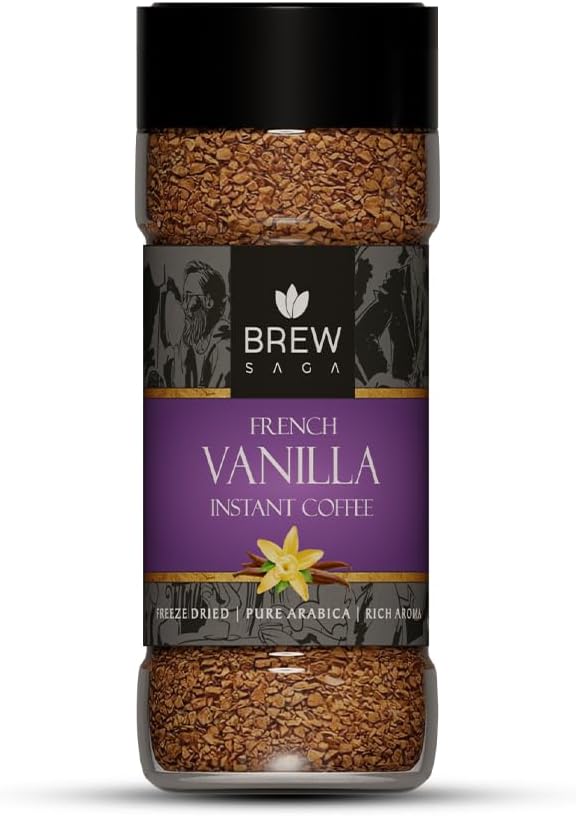 BREWSAGA French Vanilla Instant Coffee Granule Bottle |100% Arabica | Freeze-Dried | Vanilla Flavoured Coffee | No Added Sugar | Coffee Powder In Fresh | Makes 30 Cups | 50 Gram