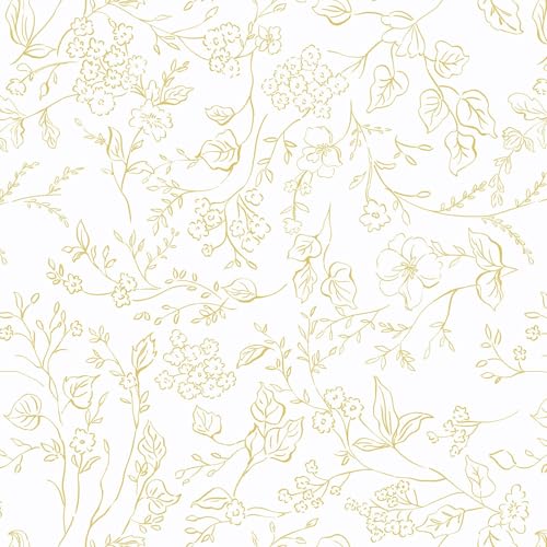 Timeet Selbstklebende Tapete Weiß und Gold Blumen Klebefolie Botanischer Möbelfolie Selbstklebend Textur Möbelaufkleber Wasserfest Vinyl… – Ansicht 1