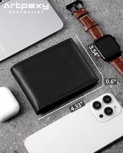 Image of Artpaxy Mens Wallet Bifold Genuine Leather RFID Blocking Wallet for Men with 1 ID Window 13 Card Holders 2 cash pockets 1 Gift Box