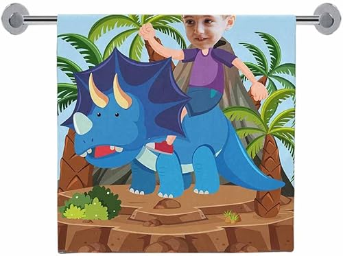 Miniatura 2 de Artsadd Toallas de playa personalizadas de dinosaurio de microfibra para niños y niños, toallas de baño de algodón personalizadas con foto cara y