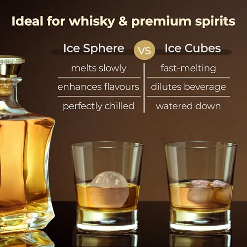 Image of Kenmore Clear Sphere Ice Ball Maker Countertop, 2-Inch Slow-Melting Ice Spheres for Whisky Cocktails, Maquina de Hielo Black