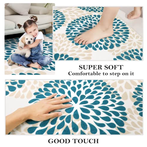 Lahome Modern Small Area Rug - 2X3 Entryway Rug Ultra-Thin Floral Kitchen Rugs Non Slip Indoor Door Mat Throw Carpet Washable Rugs For Entryway Bathroom Front Entrance Bedroom(2X3Ft,Blue) #TOP3