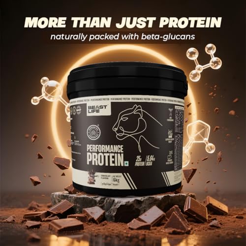 Image of BeastLife Performance Yeast Protein Powder | 25g Protein | Chocolate |NABL Lab Certified | High Absorption for Muscle Growth |Smooth & Light, Easy to Digest with Ultrasorb Tech|5.64g BCAA | Best For Gut | Beta Glucan | Improves Immune Function | 6 Kg