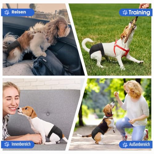 2er Pack Hundewindeln Wiederverwendbare Läufigkeitshose für Hündinnen Hundewindeln Für Hündinnen mit 8 Damenbinden Verstellbare Schutzhose für Waschbare Schutzhose, Schwarz und Blau, M