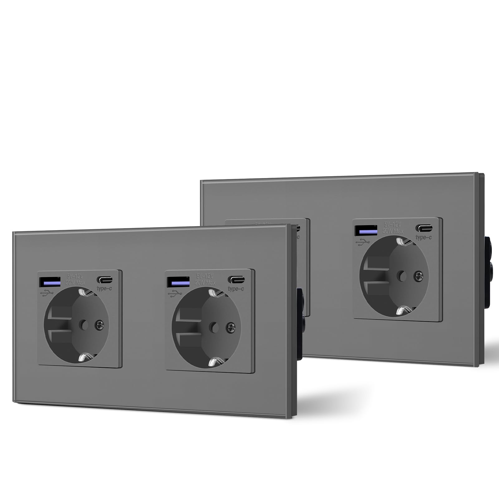 BSEED Enchufe Pared con 20W USB y Tipo C,Enchufe USB C de Cristal,Carga Rápida,3 en 1，Fácil Instalación,1 Enchufe,86mm Blanco — view 10