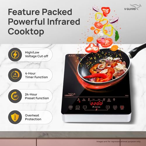 Image of V-Guard VIRC 04 2200 W Infrared Induction Cooktop | Compatible with All Utensils | Up to 4 kV Surge Protection | BBQ Grill | Touch Panel Control | Stainless Steel Body | 1 Year Warranty by V-Guard