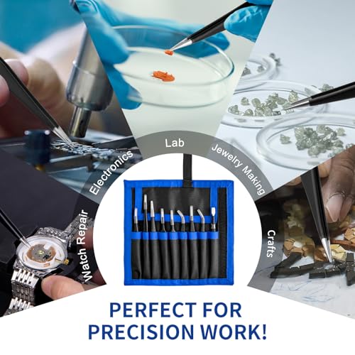 Precision Tweezers Set, XOOL 9 PCS ESD Tweezers Set, Anti-Static Stainless Steel Tweezers Kit, Multi-standard Stainless Steel Tweezers for Lab, Electronics, Jewelry and Detailed Work - Image 3
