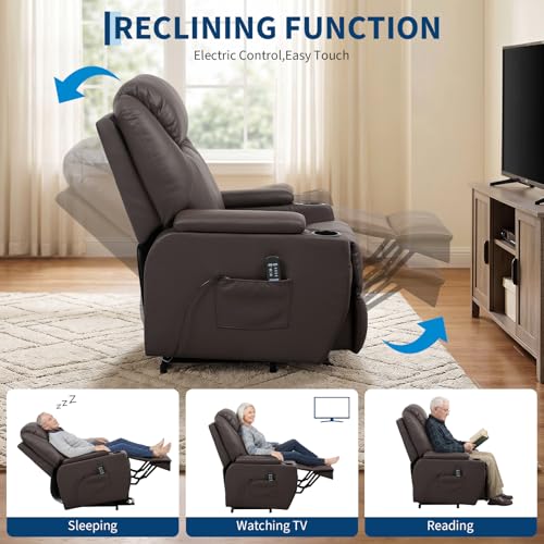 Image of Garvee Power Recliner Chair, Lift Chair with 8-Point Vibration and Heat, Full Body Massage, Armrest Storage, Dual Cup Holders, Silent PU Leather, FSC TUV Certifie, Power Lift Recliner for Bedroom