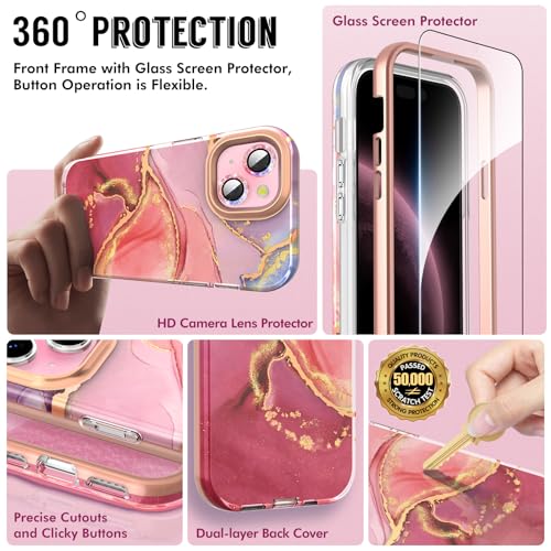 SHEDEER for iPhone 15 Case with Glitter Camera Protector + Screen Protector, Chic Anti-Yellowing Pattern - Image 3