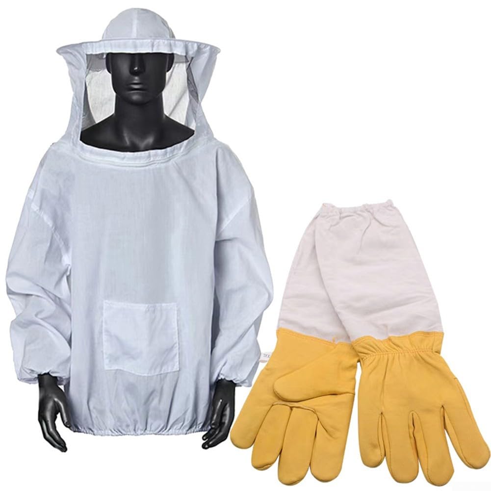 Traje de apicultor blanco transpirable unisex y traje de abeja con guantes