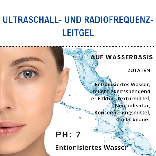 KEFUS Leitfähiges Gel 250 ml. Für Ultraschall und Radiofrequenz im Gesicht und am Körper, ideal für Laser-Haarentfernung, gepulste Lichtgeräte, Hören des fetalen Herzschlags und IPL-Haarentfernung