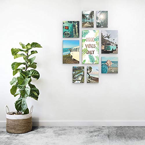 Kit 9 Quadros Decorativos Praia Good Vibes Only Azul