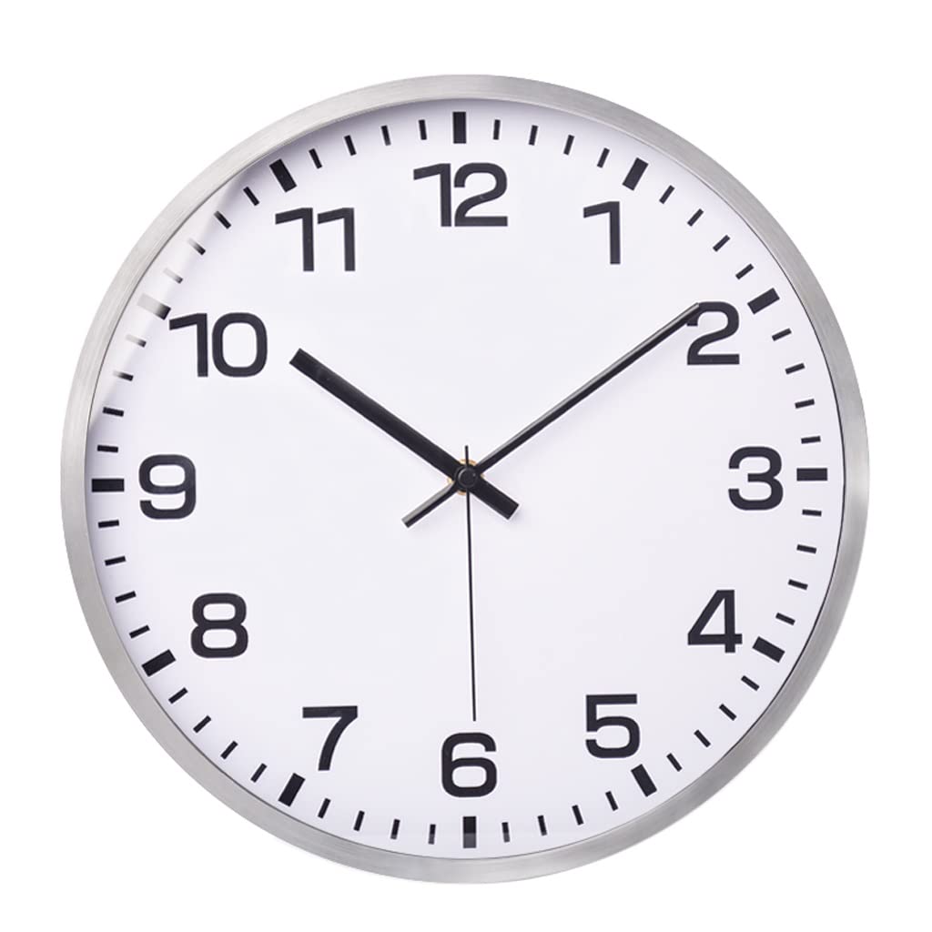 Horloge murale silencieuse créative muet 12 pouces argentée pour chambre à coucher