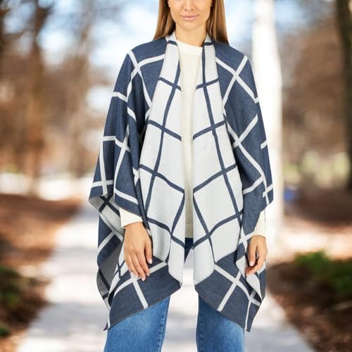 Image of Women's Shawl Wrap Poncho Ruana Cape Cardigan Sweater Open Front for Fall Winter Spring