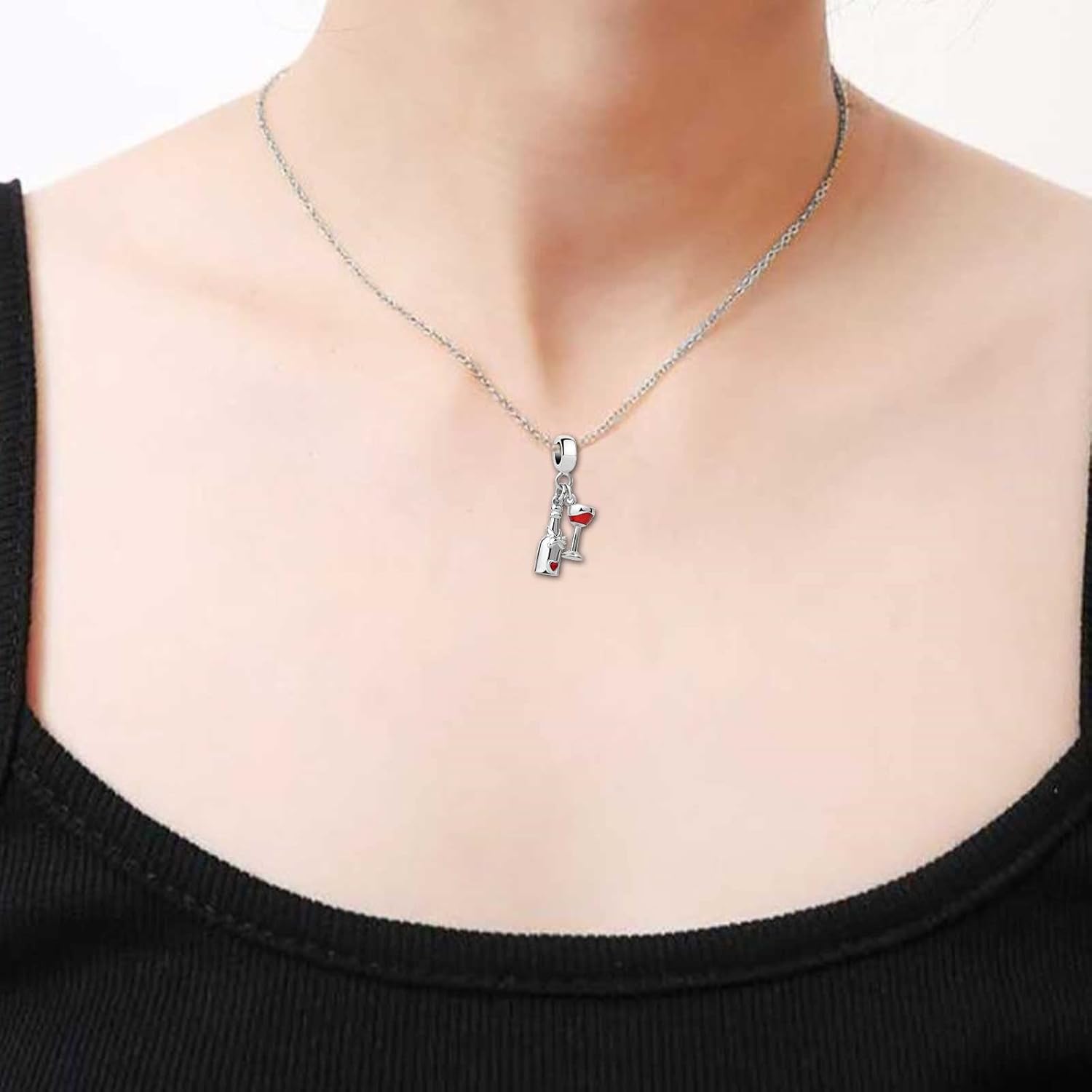 KunBead Womens Heart Wine Bottle Glass Enamel Dangle Charms Compatible with Pandora Charm Bracelet Gift for Birthday - Image 4