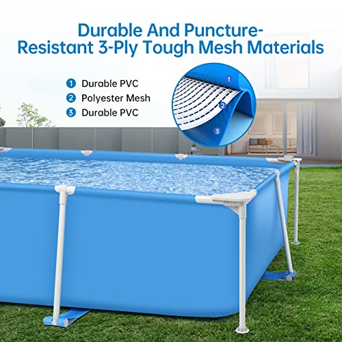 Jojoka Above Ground Pool Set 9.8' X 6.6' X 26" Rectangular Frame Swimming Pool 872 Gallons, Outdoor Backyard Family Pool, Corrosion & Puncture Resistant With Water Cup Holder #TOP2