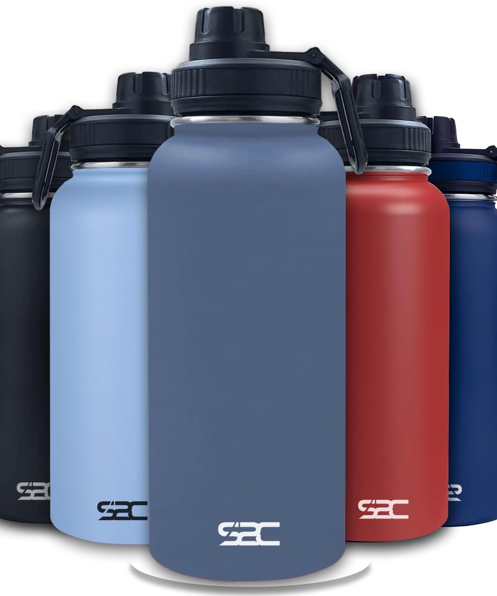 S2C Stainless Steel Water Bottle 1L,32oz Double Wall Vacuum Insulated Water Bottle, BPA Free for Kids School with Spout Lid - Thermos Water Flask for Hot Water (GREY)