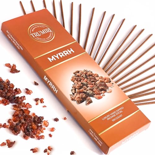 Myrrh Incense Sticks - Pack of 100 Insence-Sticks - Made with Natural Non Toxic Incienso De Mirra - Scented Insense Indian Spiritual Agarbatti Inscents