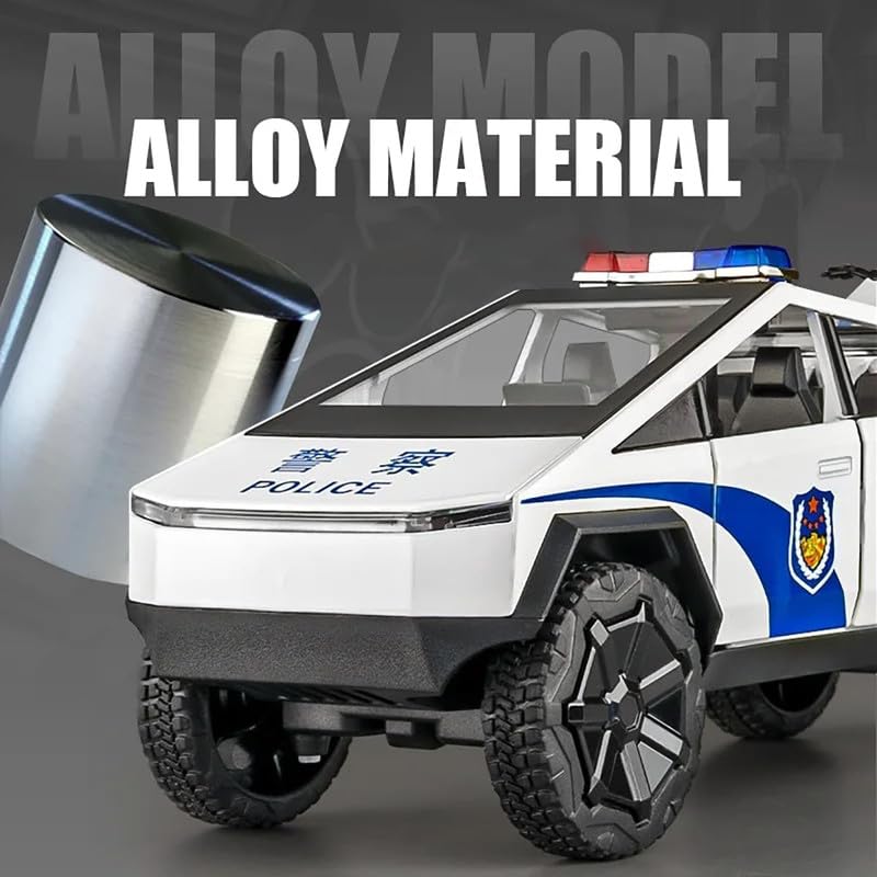 Image of Play Boy 1:24 Tesla Police Truck Model Diecast Metal Alloy Pullback Toy Vehicle with Openable Doors Light and Music Car for Kids (Multicolor)
