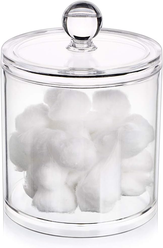 Hipiwe Cotton Ball and Swab Organizer with Lid Apothecary Acrylic Jar Makeup Cotton Organizer Bathroom Storage Canister Jar for Cotton Rounds Pads Q-Tips Holder