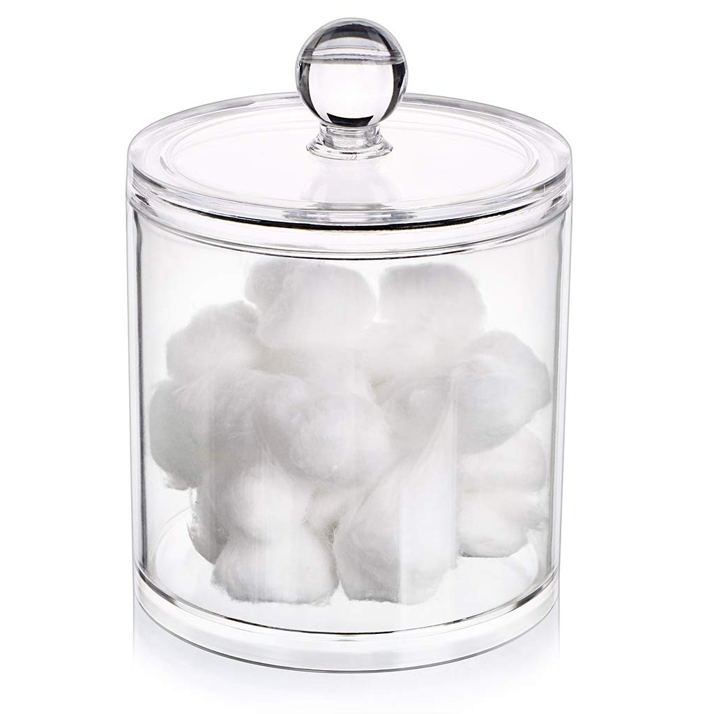 Hipiwe Cotton Ball and Swab Organizer with Lid Apothecary Acrylic Jar Makeup Qtip Organizer Bathroom Storage Canister Jar