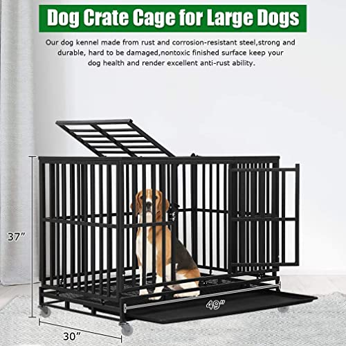 Bestpet Heavy Duty Dog Crate For Large Dogs,48 Inch Metal Dog Kennel Outdoor Double-Door Pet Dog Cages With Divider Panel &,Plastic Tray & Locks Design,Black #TOP1