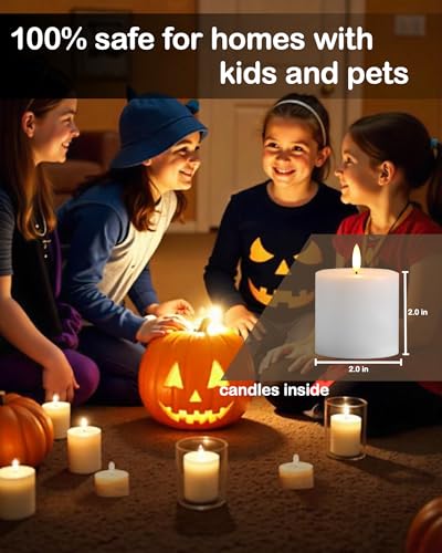 Image of Gmnee 2 inchx2 inch White Flameless Votive Candles with Remote Timer, 400+Hours Small Battery Operated LED Candles Flickering for Wedding, Party, and Holiday Decoration