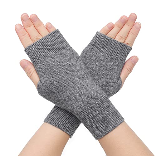 Guantes de lana sin dedos mujer mitones de punto elástico invierno gris talla M ZLYC