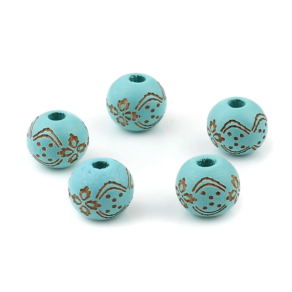 500 Uds. Cuentas espaciadoras Redondas de Madera con patrón de Flores, Cuentas de Madera Vintage para fabricación de Joyas, Pulseras de Cuentas DIY