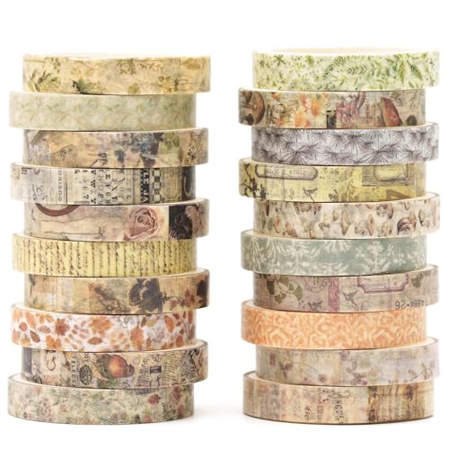KAVI' S 20 rouleaux Washi Tape Set, Ruban Adhésif Décoratif Œuvre d’art inspirée Feuille d’or Masking Tapes pour Arts, Bullet Journal, Scrapbooking, Bricolage, Emballage (Forest Isles)