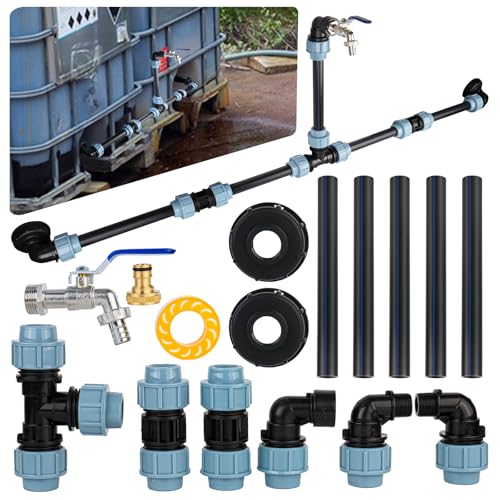 Ibc Adapter Mit Schwanenhals Messing Wasserhahn S60x6 Wasserhahn Absperrhahn 3/4 Zoll Für 2 Ibc Tanks Nebeneinander/Regentanks Inkl Für Ibc Tank Zubehör 1000l Regenwassertank Schlauchverschraubung