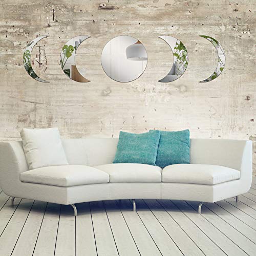 Jetec 5 Pieces Moon Phase Acrylic Mirror Wall Decors Scandinavian Frameless Mirror Wall Stickers Bohemian Home Decor For Living Room Bedroom Home Office #TOP5