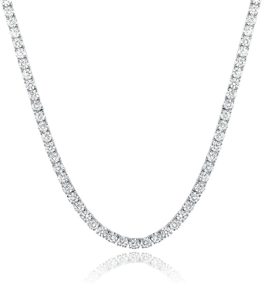 Tennis Necklace 18K White Gold Plated | 4.0mm Round Cubic Zirconia Cut Faux Diamond Tennis Chain for Women and Men