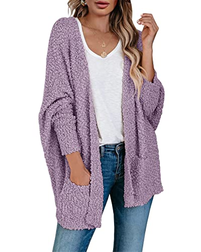 Saodimallsu Women's Chunky Popcorn Cardigan Oversized Open Front Boyfriend Batwing Long Sleeve Fuzzy Knit Sweaters