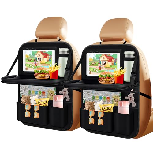 Organizador de Asiento de Coche, 2 Piezas Protector de Respaldo de Coche Niños con Mesa Plegable, Bolsillo para Tablet y Muchos Bolsillos, Multifuncional Impermeable Organizador de Asiento Trasero