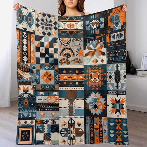 asbwuo Coperta vintage in stile boho patchwork, morbida, leggera, calda e accogliente, in flanella azteca, per divano, letto e viaggi, 152,4 x 203,2 cm