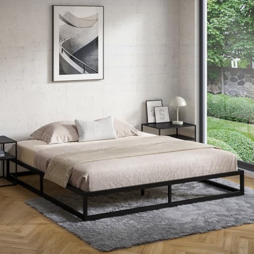 skølm Bragi Metallbett 180x200 cm – Bett aus Metall mit Lattenrost – stabiles Metall Bettgestell Schwarz – Bettrahmen geeignet als Doppelbett – Doppelbettgestell 25 cm hoch – Gästebett mit Stauraum