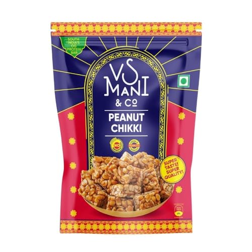 Image of VS Mani & Co Peanut Chikki - Healthy, Traditional Sweet | No Sugar, Only Jaggery | No Preservatives | Pack of 9 x 100gm | 300gm