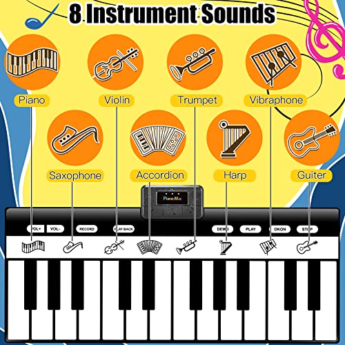 Twfric 5462 6Ft. Piano Mat With 24 Keys & 10 Demos & 8 Musical Instruments Sounds & 4 Play Modes, Giant Dance Floor Piano Music Play Mat 71'' Large Interactive Musical Toys Gifts For Kids Adults Toddlers thumb #2