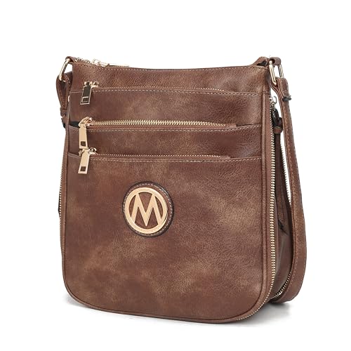 MKF Collection Bolsa tiracolo feminina, bolsa mensageiro expansível de couro vegano, bolsa de bolso, bolsa de ombro da Mia K, Luciana cáqui, Medium