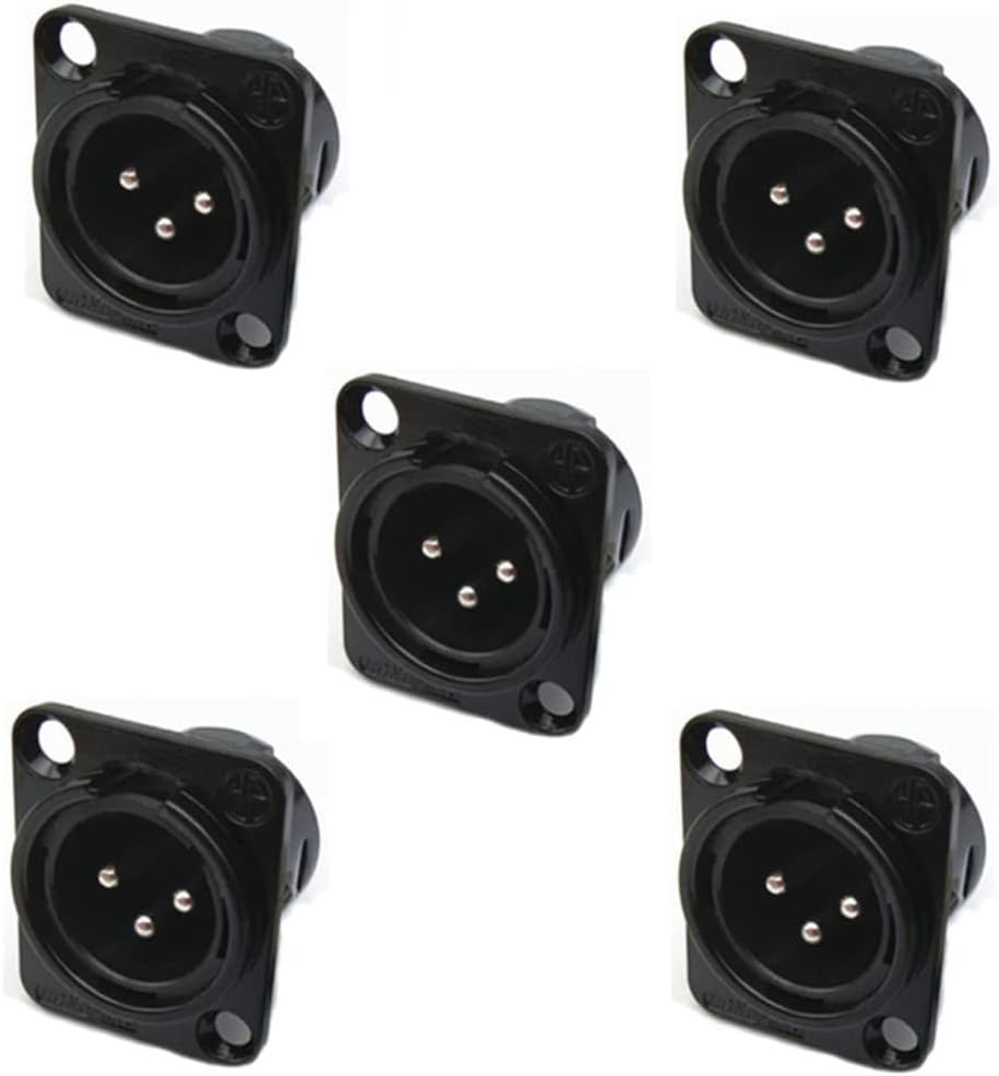 GDQLCNXB XLR Male Jack 3 Pin Panel Mount Jacks，Black Metal Housing XLR-M Connector 5Pcs.