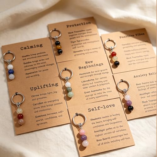 Image of GINAZL Natural Crystals Keychain Gift for New Beginnings, New Beginnings Gifts for Coworker Anxiety Relief Keychain for Women