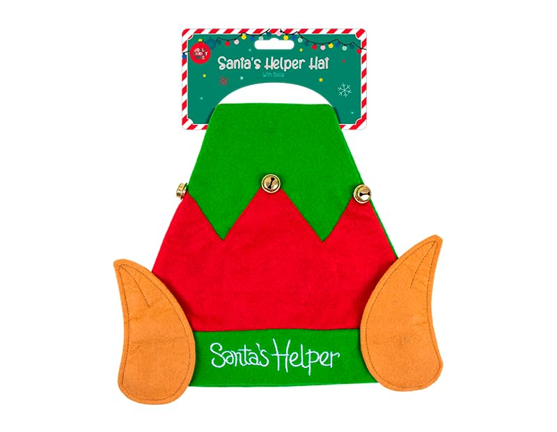 Gem Imports Christmas Elf Hat – Santa’s Helper Fancy Dress Hat with Ears & Bells – Fun Festive Costume Accessory for Christmas Parties & Dressing Up
