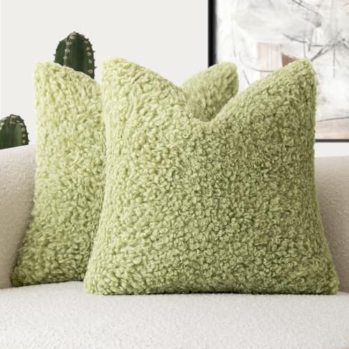 Image of Foindtower Set of 2 20x20 Inch Leaf Green, Faux Fur Throw Pillow Cover Accent Sherpa Furry Pillow Cover Fuzzy Soft Pillowcases Cozy Sheepskin Decorative Fleece Cushion Case for Bed Couch Living Room