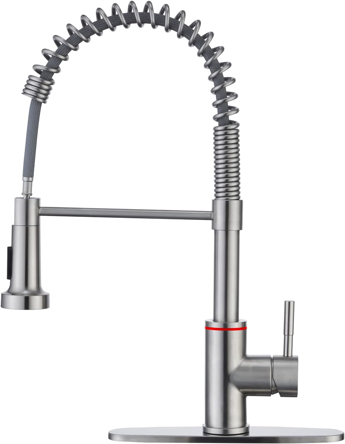 Derpras Kitchen Faucet with LED Light, Spring Single Handle Stainless Steel Commercial Pull Down Kitchen Faucett with Sprayer, Brushed Nickel