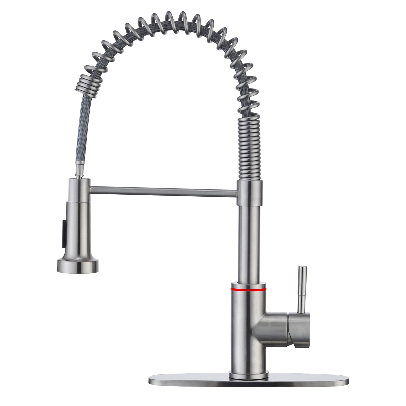 Derpras Kitchen Faucet with LED Light, Spring Single Handle Stainless Steel Commercial Pull Down Kitchen Faucett with Sprayer, Brushed Nickel