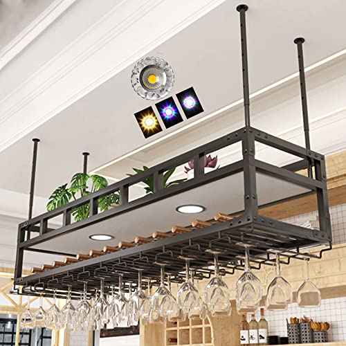 Estante para vinos Unidad de bar Estantes flotantes Estante para copas de vino invertido montado en la pared Soporte para botellas de hierro multifuncional...